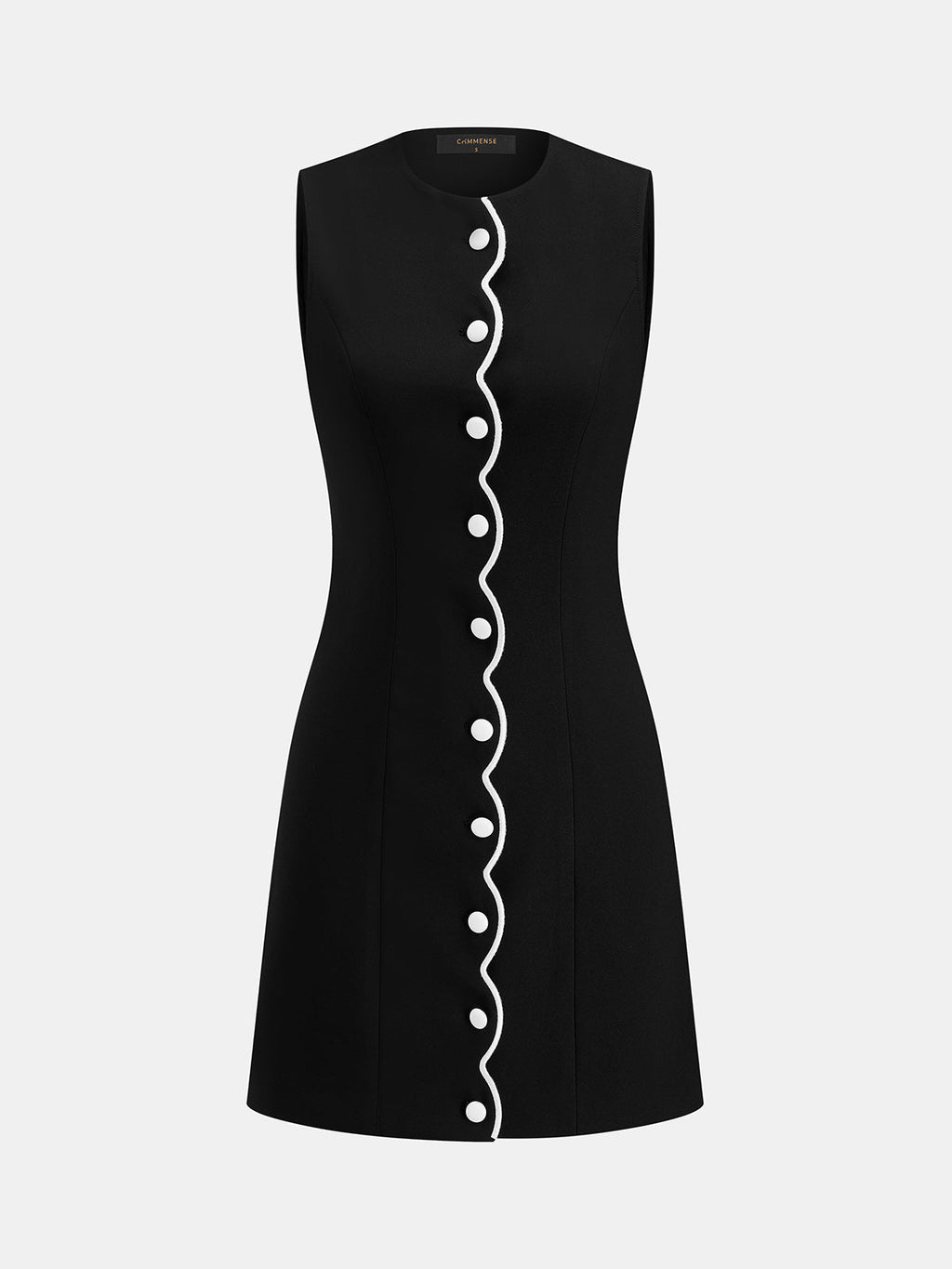 Sleeveless Buttoned Wavy Trim Mini Dress