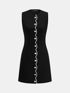 Sleeveless Buttoned Wavy Trim Mini Dress