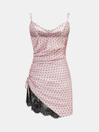 Polka Dot Ruched Lace Cami Mini Dress
