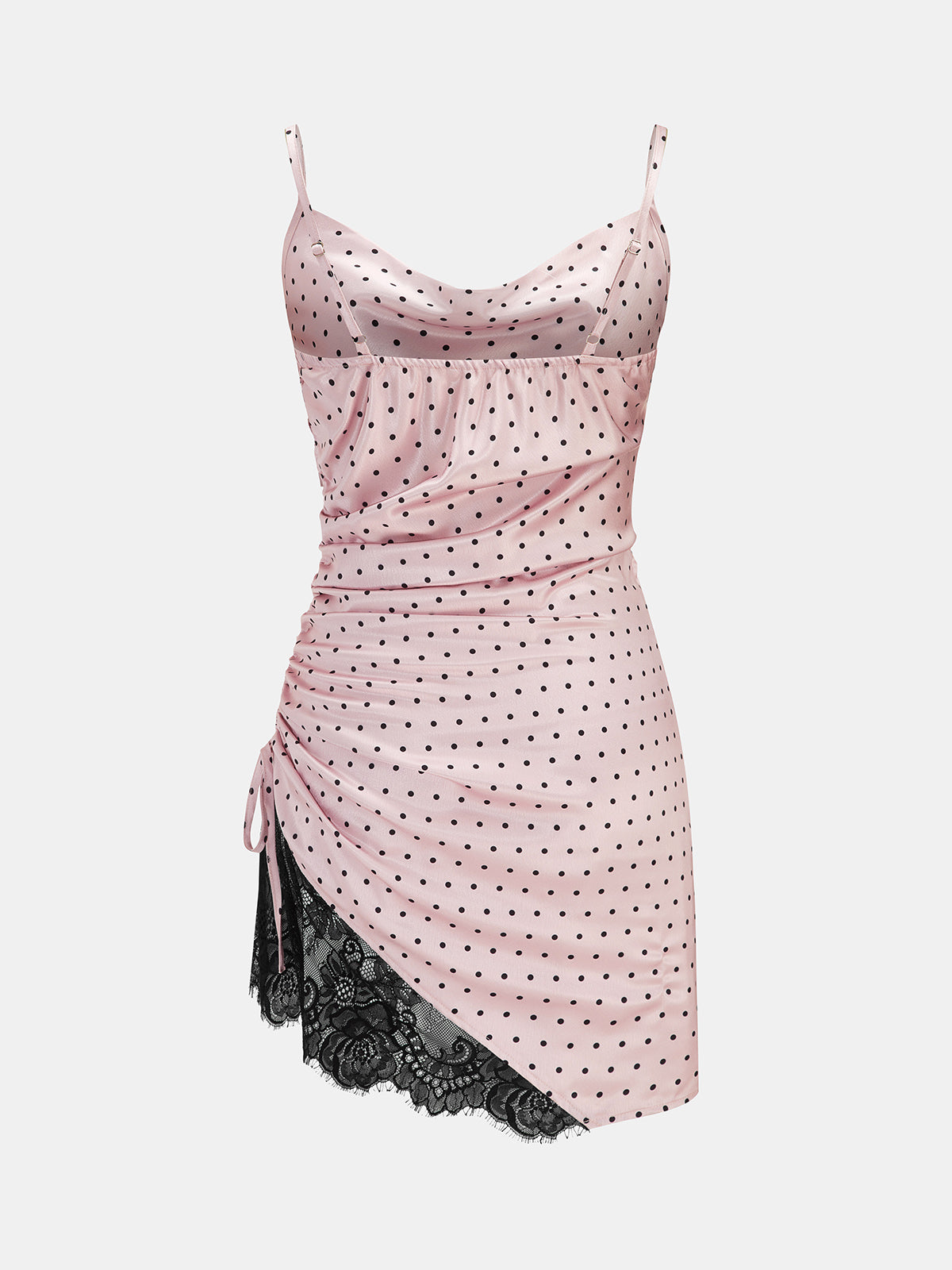 Polka Dot Ruched Lace Cami Mini Dress