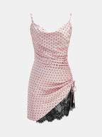 Polka Dot Ruched Lace Cami Mini Dress