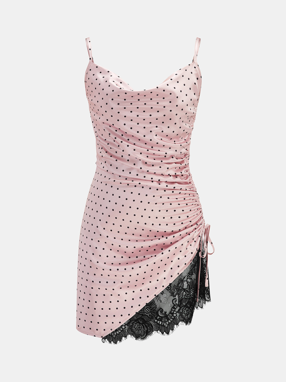 Polka Dot Ruched Lace Cami Mini Dress