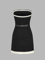 Strapless Belted Grid Mini Knit Dress