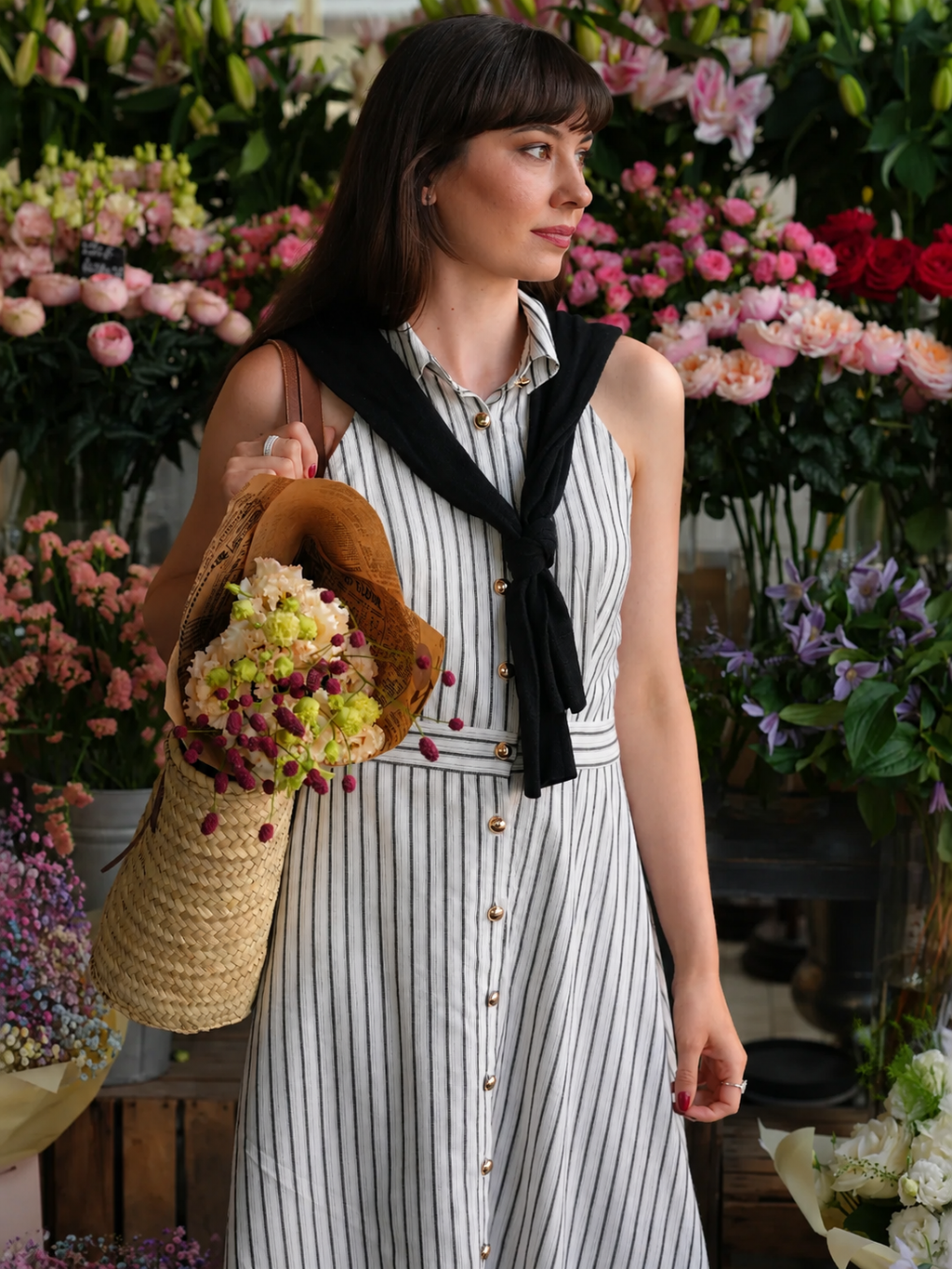 Striped Cotton Buttoned Maxi Dress