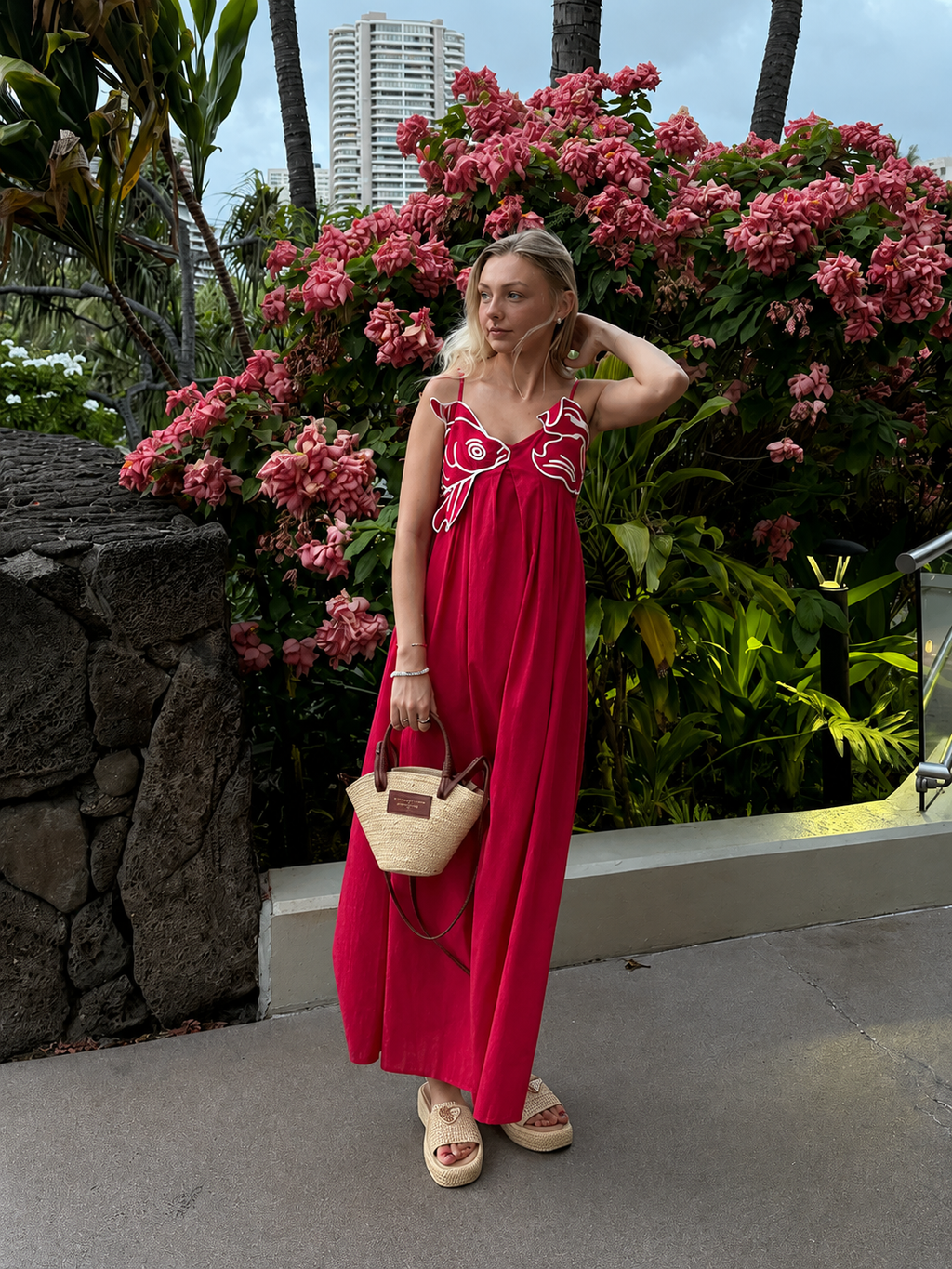 Embroidered Fish Semi-Sheer Cami Dress