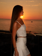 Cotton Button-Front Lace Trim Cami Top