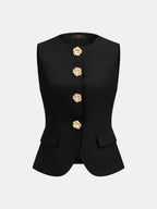 Flower Button Sleeveless Vest & Pants Set