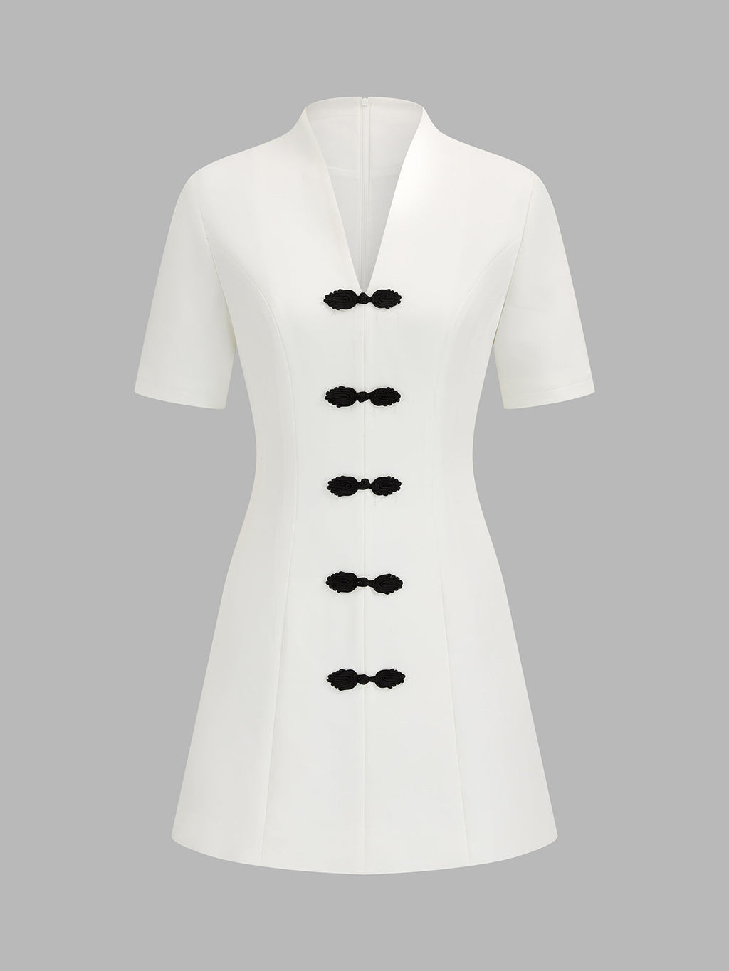 Frog Button V Neck Mini Dress