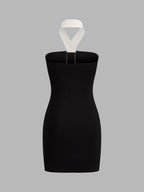 Halter Metal Button Bodycon Mini Dress