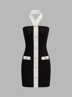 Halter Metal Button Bodycon Mini Dress