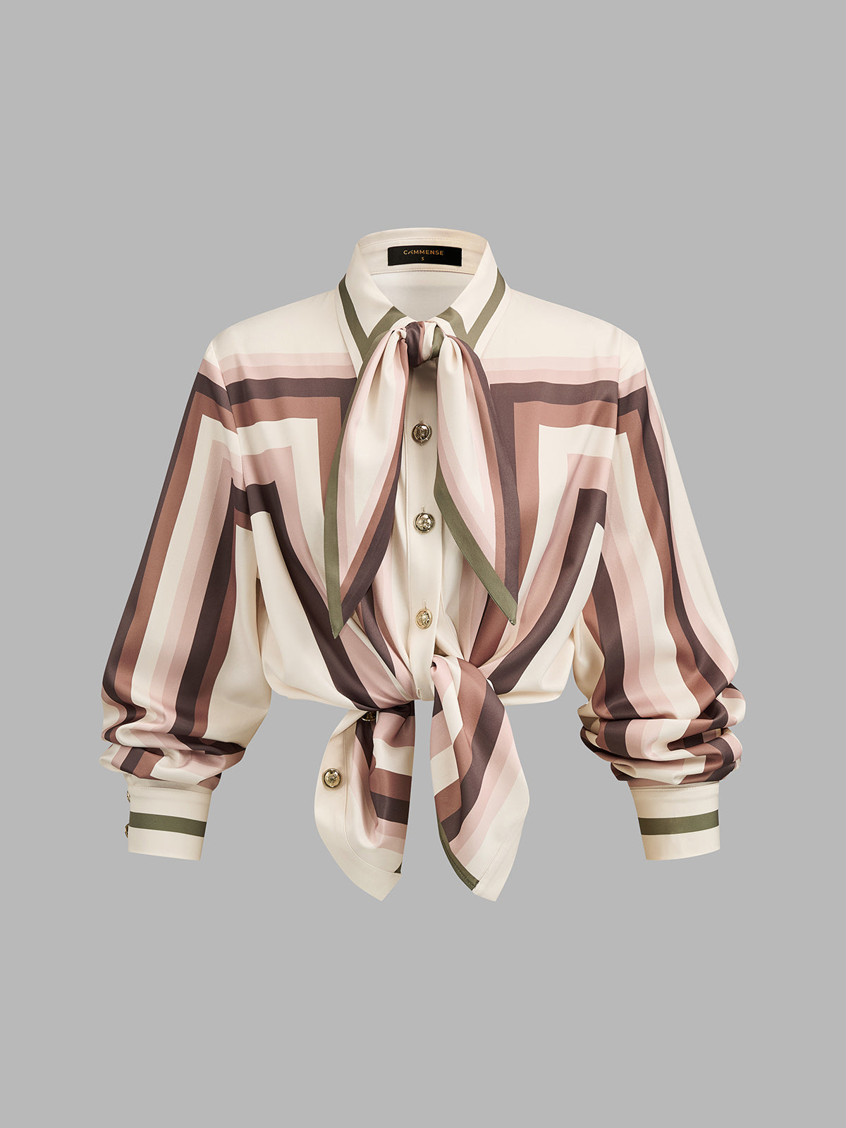 Geometric Print Tie Neck Shirt & Pants Set
