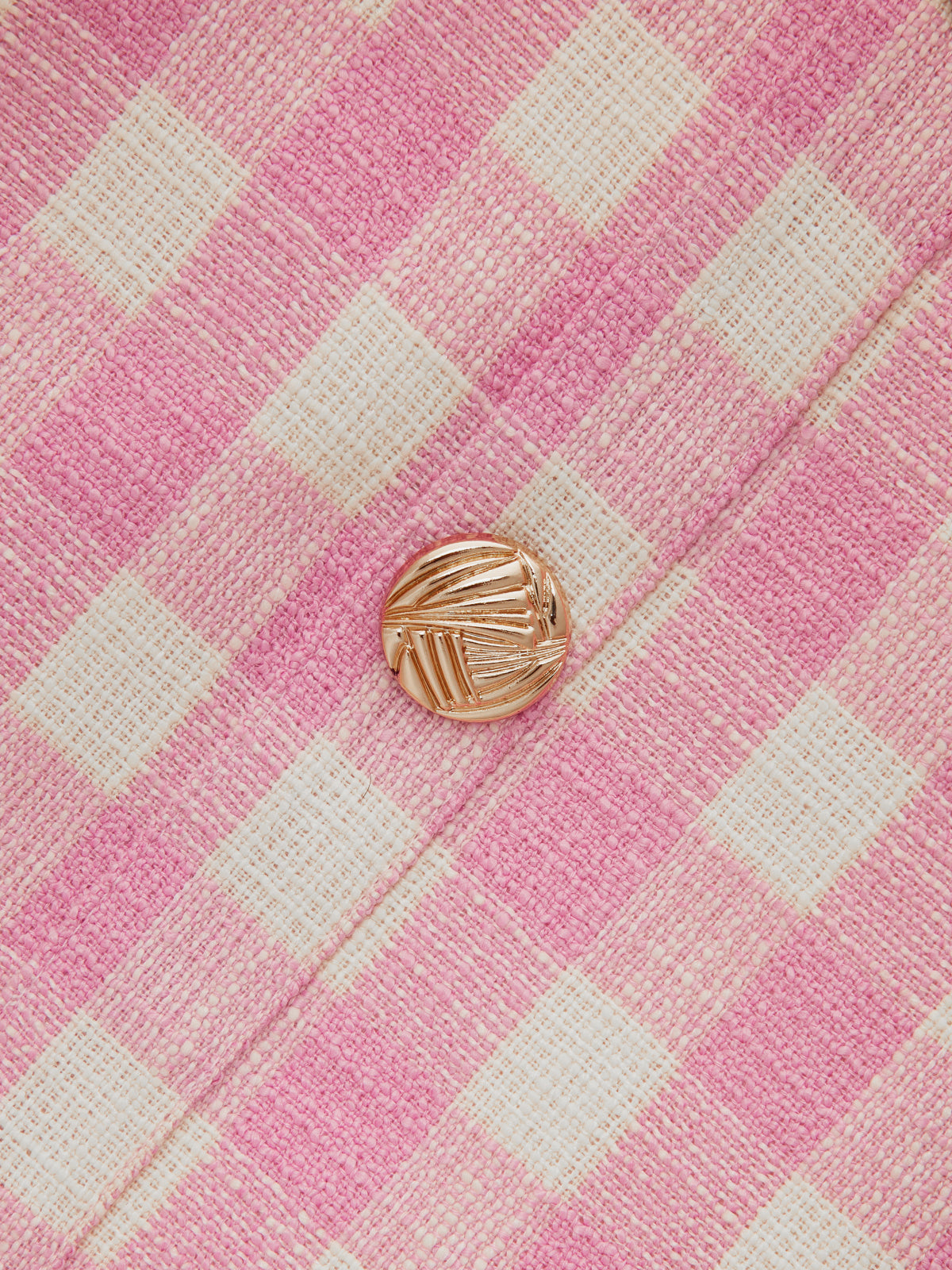 Button Front Gingham Tweed Mini Dress