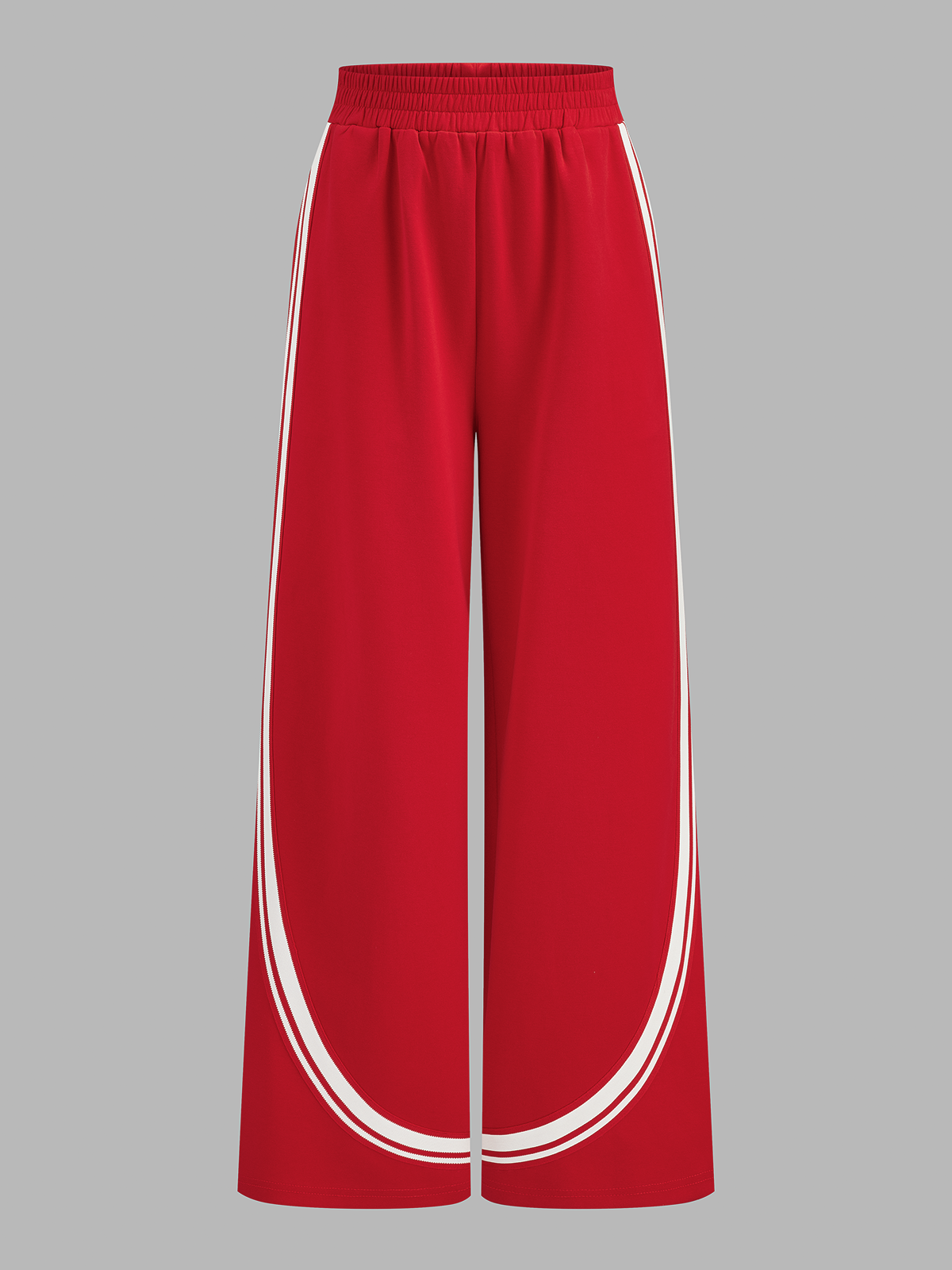 Curved Stripe Elastic Waist Wide Leg Pants
