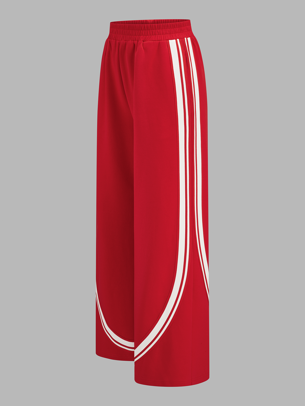 Curved Stripe Elastic Waist Wide Leg Pants