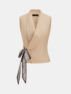 Ribbon Tie Shawl Collar Sleeveless Vest