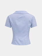 Collared Twisted Striped Short Sleeve Blouse