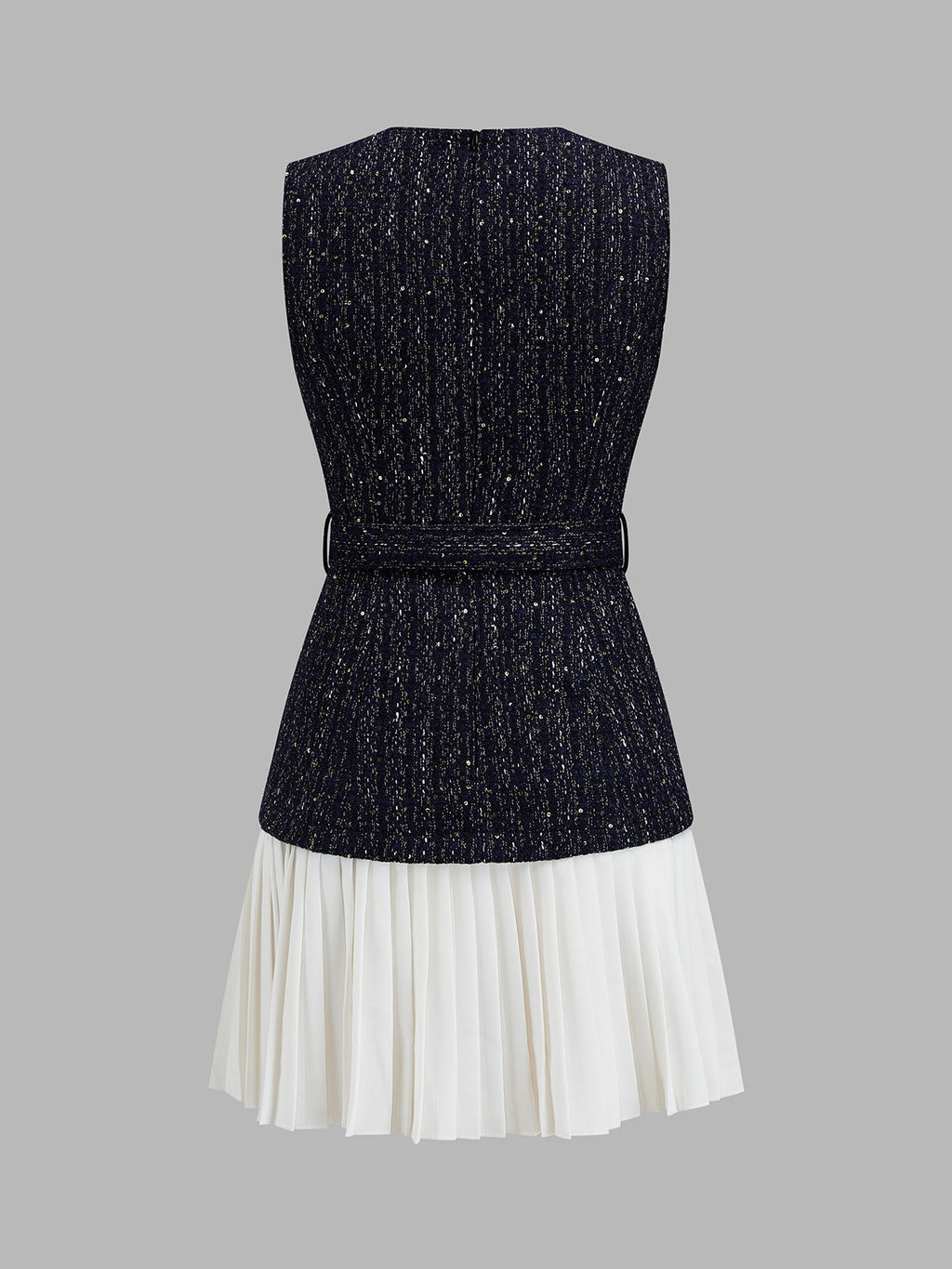 Tweed Belted Pleated Mini Dress