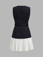 Tweed Belted Pleated Mini Dress