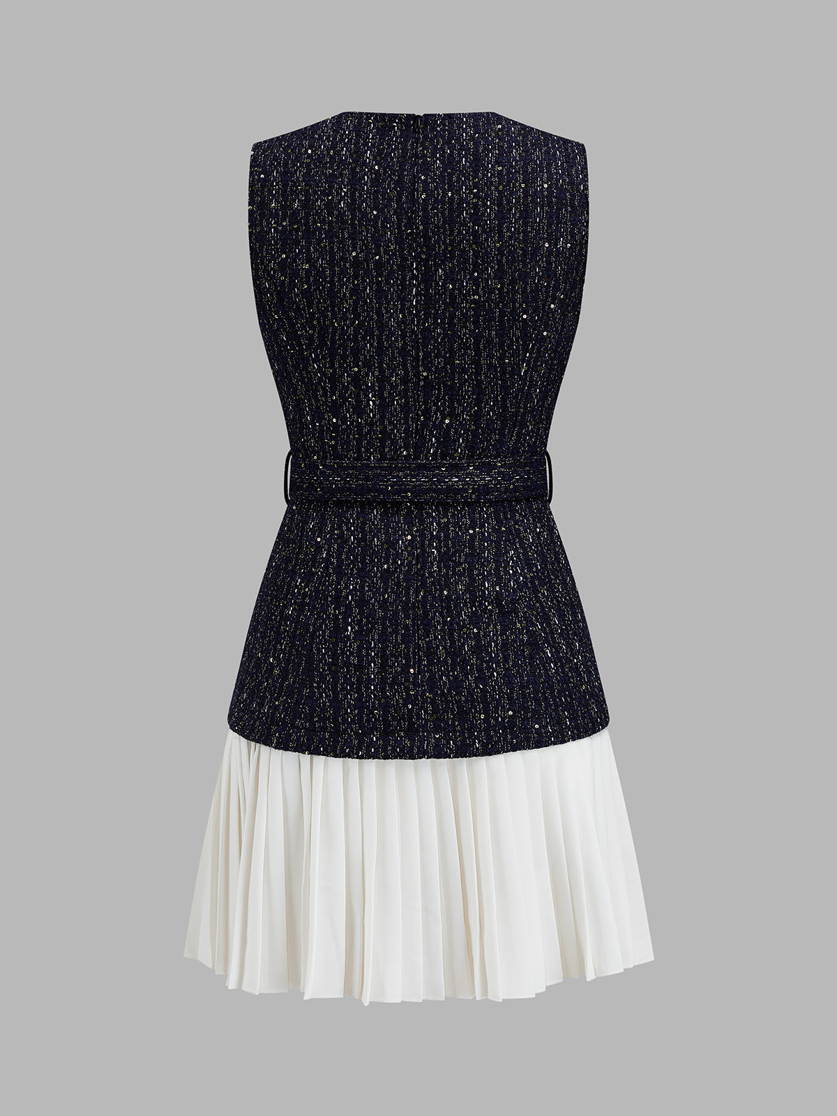 Tweed Belted Pleated Mini Dress