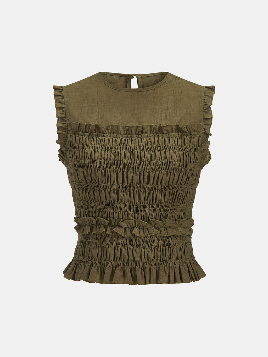 Sleeveless Smocked Ruffled Blouse