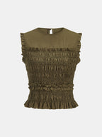 Sleeveless Smocked Ruffled Blouse