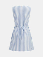Sleeveless Striped Embroidered Floral Mini Dress