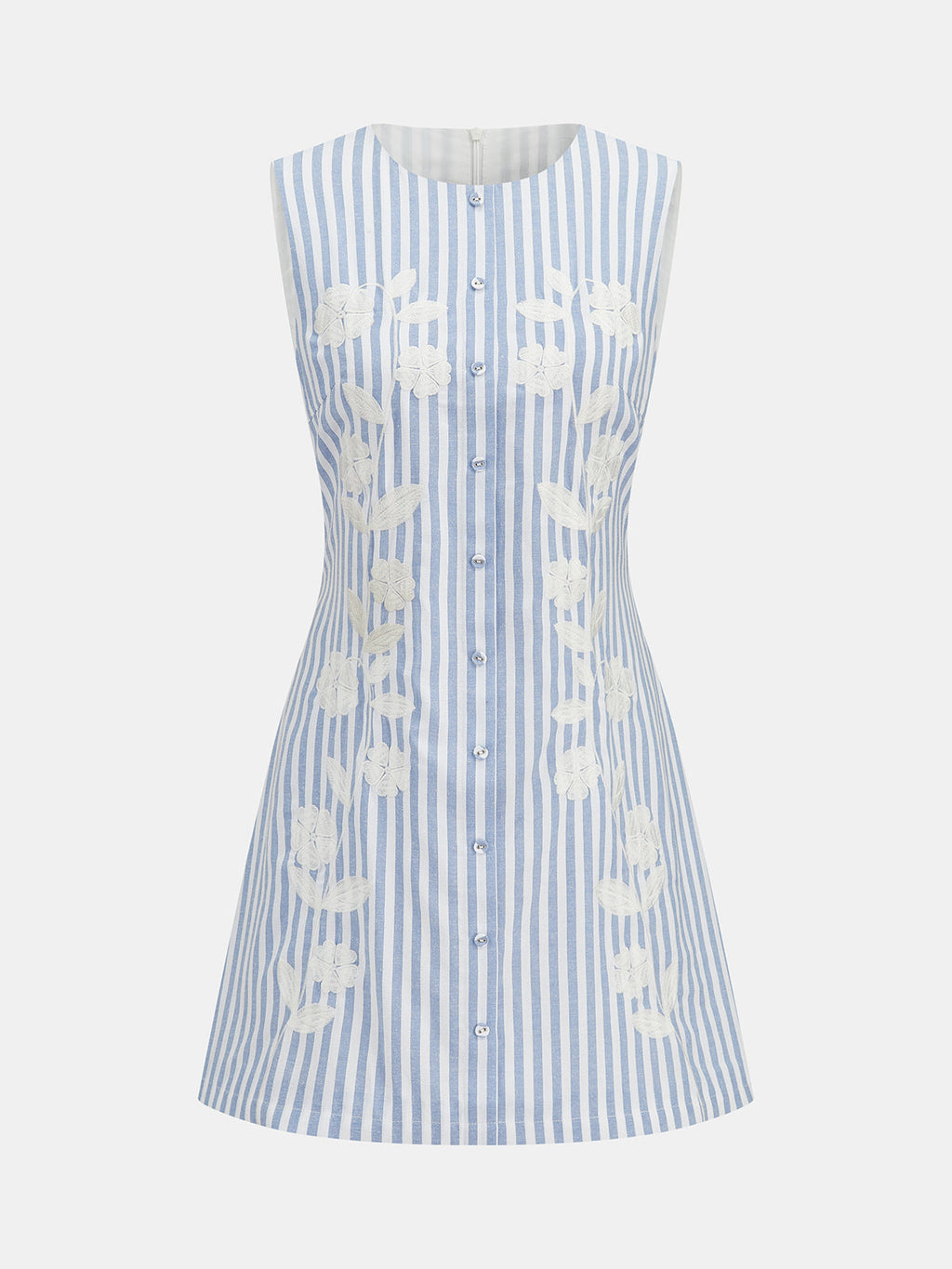 Sleeveless Striped Embroidered Floral Mini Dress