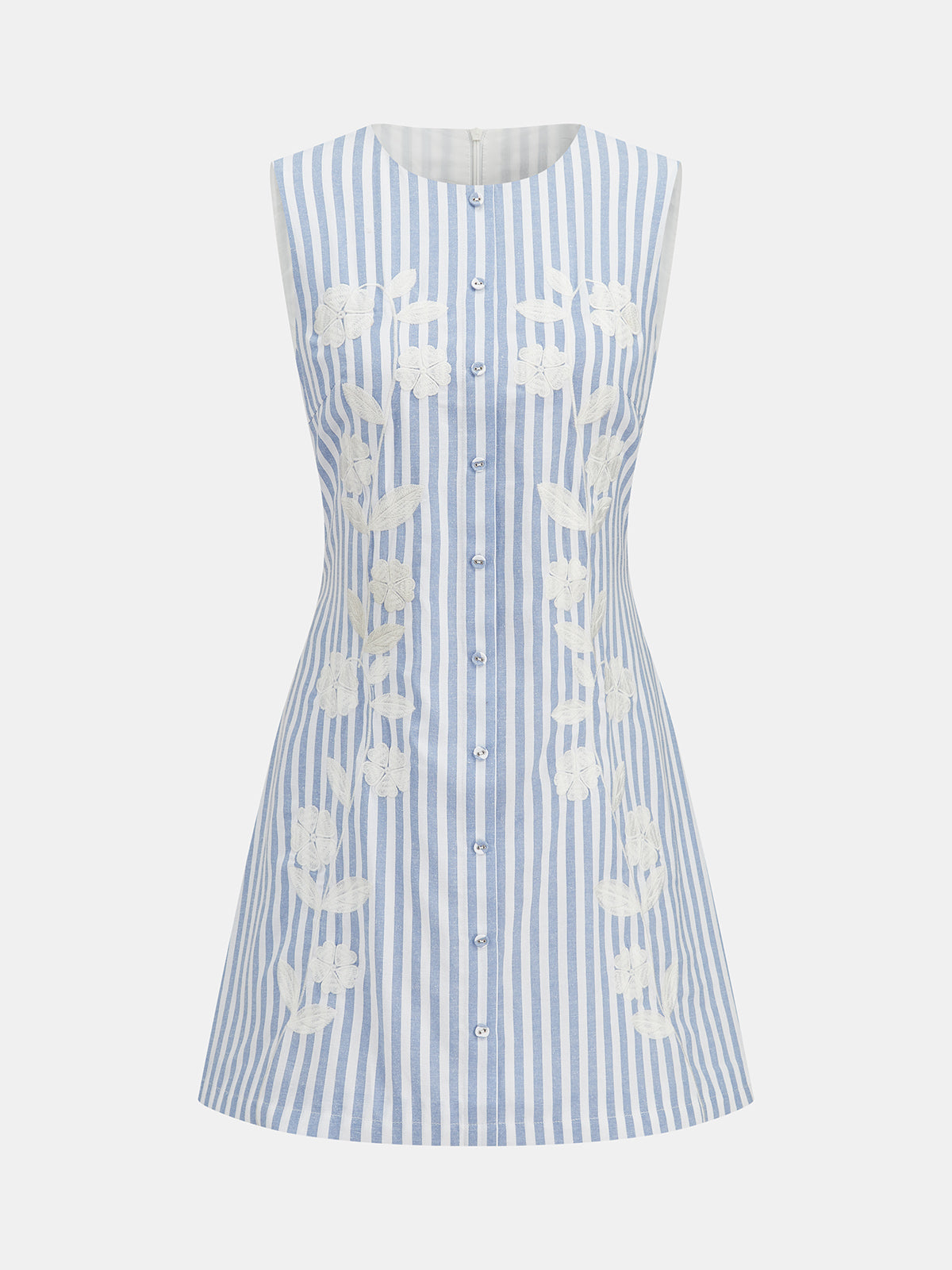 Sleeveless Striped Embroidered Floral Mini Dress