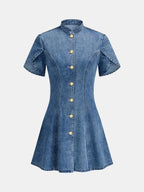 Tulip Short Sleeve Fit Flare Denim Mini Dress