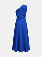 One-Shoulder Seahorse Appliqué Midi Dress