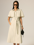 Cape Sleeve Belted Cotton Maxi Dress