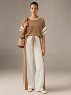 Color Block Rib Knit Two Piece Pants Set