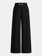 Metal Buckle Mid Waist Straight Leg Pants