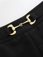 Metal Buckle Mid Waist Straight Leg Pants