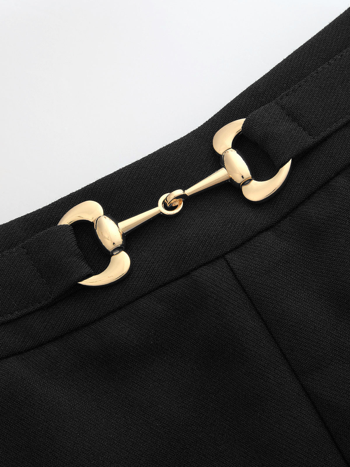 Metal Buckle Mid Waist Straight Leg Pants