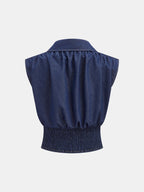 Sleeveless Collared Cinched Waist Blouse