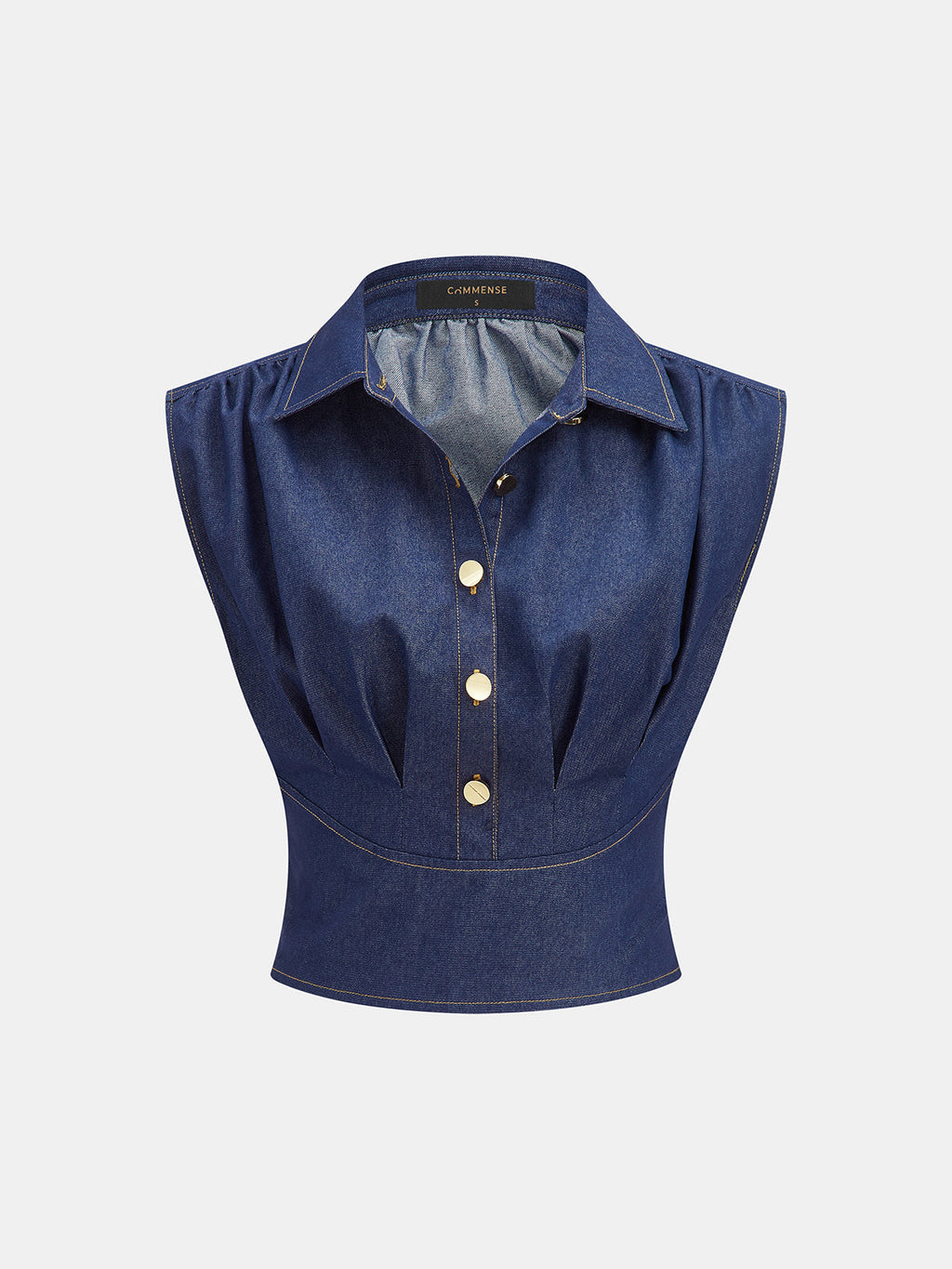 Sleeveless Collared Cinched Waist Blouse