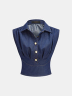 Sleeveless Collared Cinched Waist Blouse