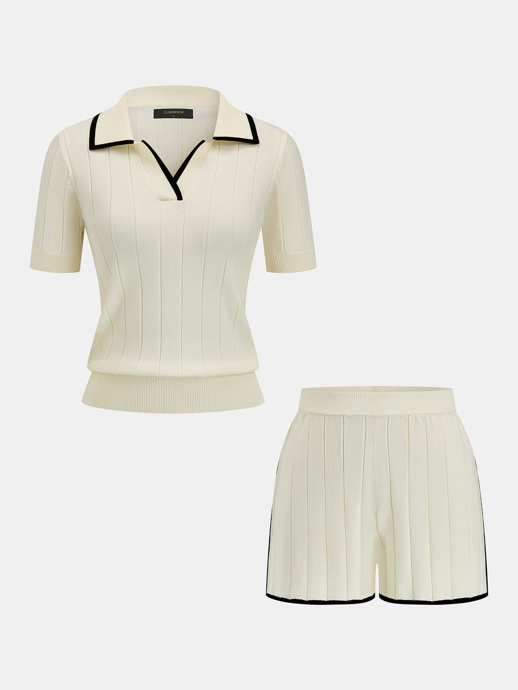 Contrast Trim Rib Knit Two Piece Shorts Set