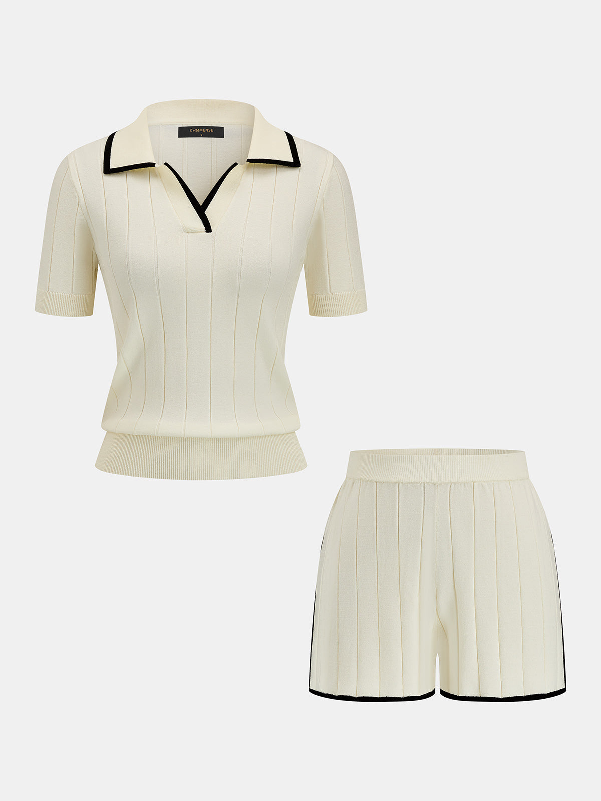 Contrast Trim Rib Knit Two Piece Shorts Set