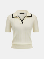 Contrast Trim Rib Knit Two Piece Shorts Set