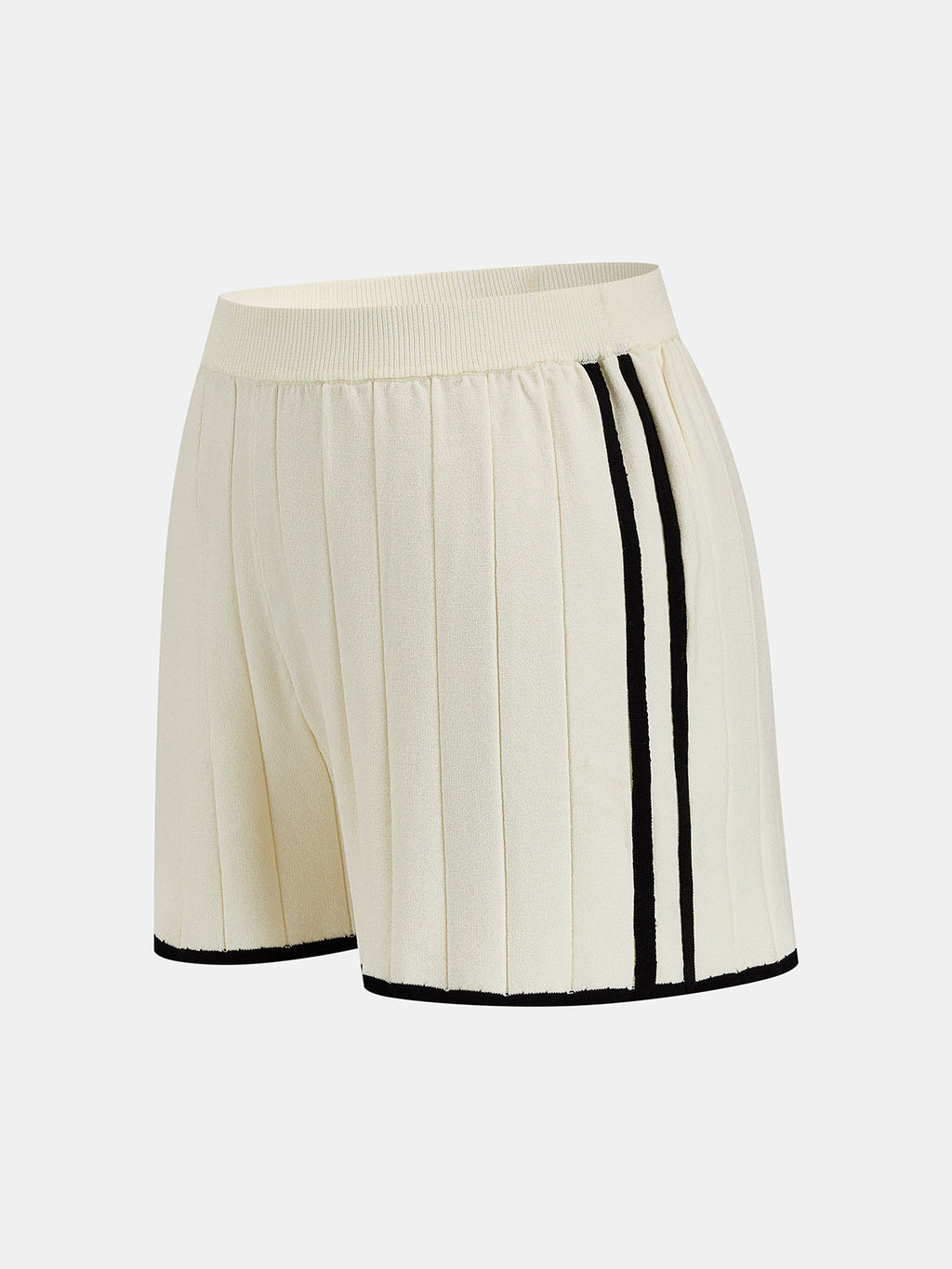 Contrast Trim Rib Knit Two Piece Shorts Set