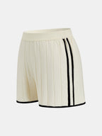 Contrast Trim Rib Knit Two Piece Shorts Set
