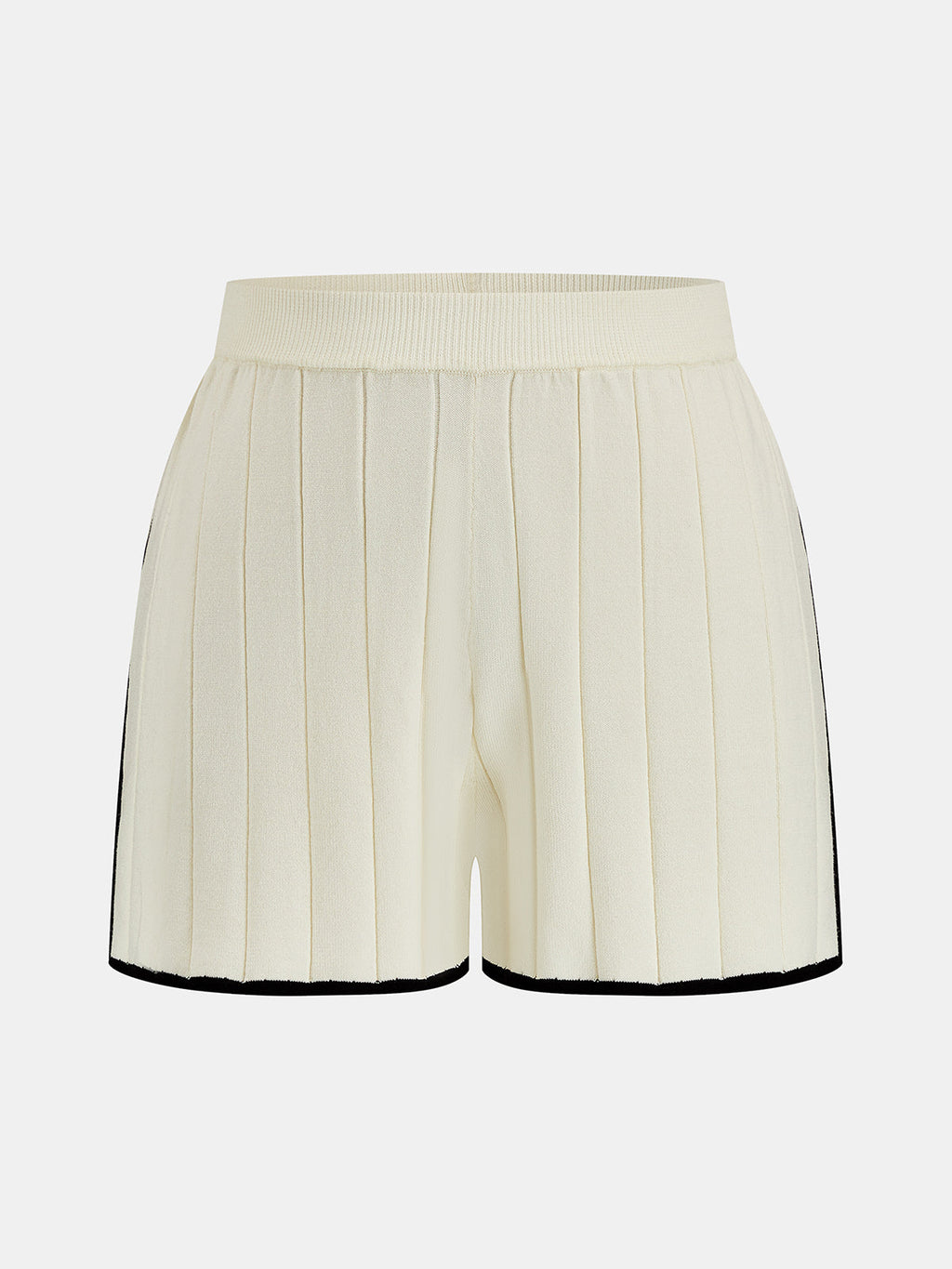 Contrast Trim Rib Knit Two Piece Shorts Set