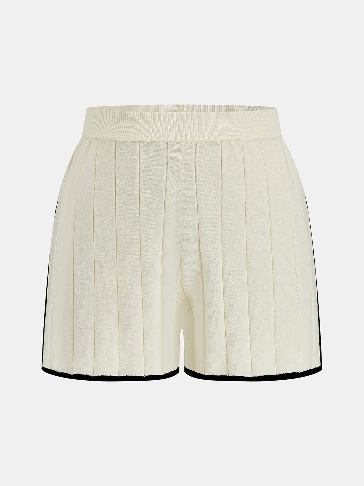 Contrast Trim Rib Knit Two Piece Shorts Set