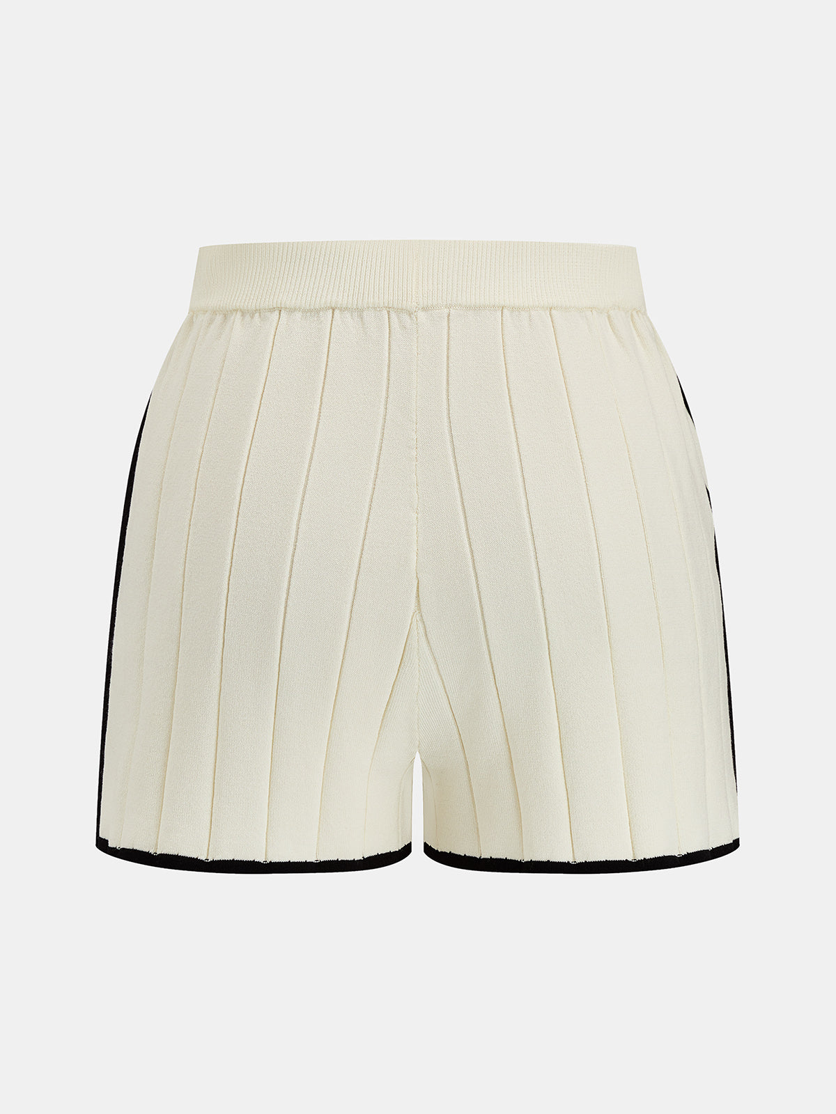 Contrast Trim Rib Knit Two Piece Shorts Set