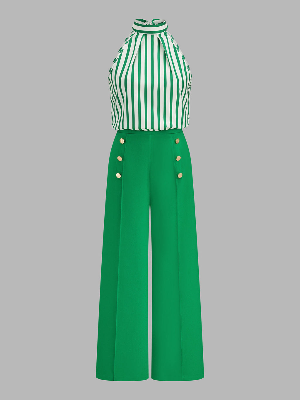 Striped Halter Top & Metal Detail Pants Set