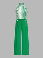 Striped Halter Top & Metal Detail Pants Set