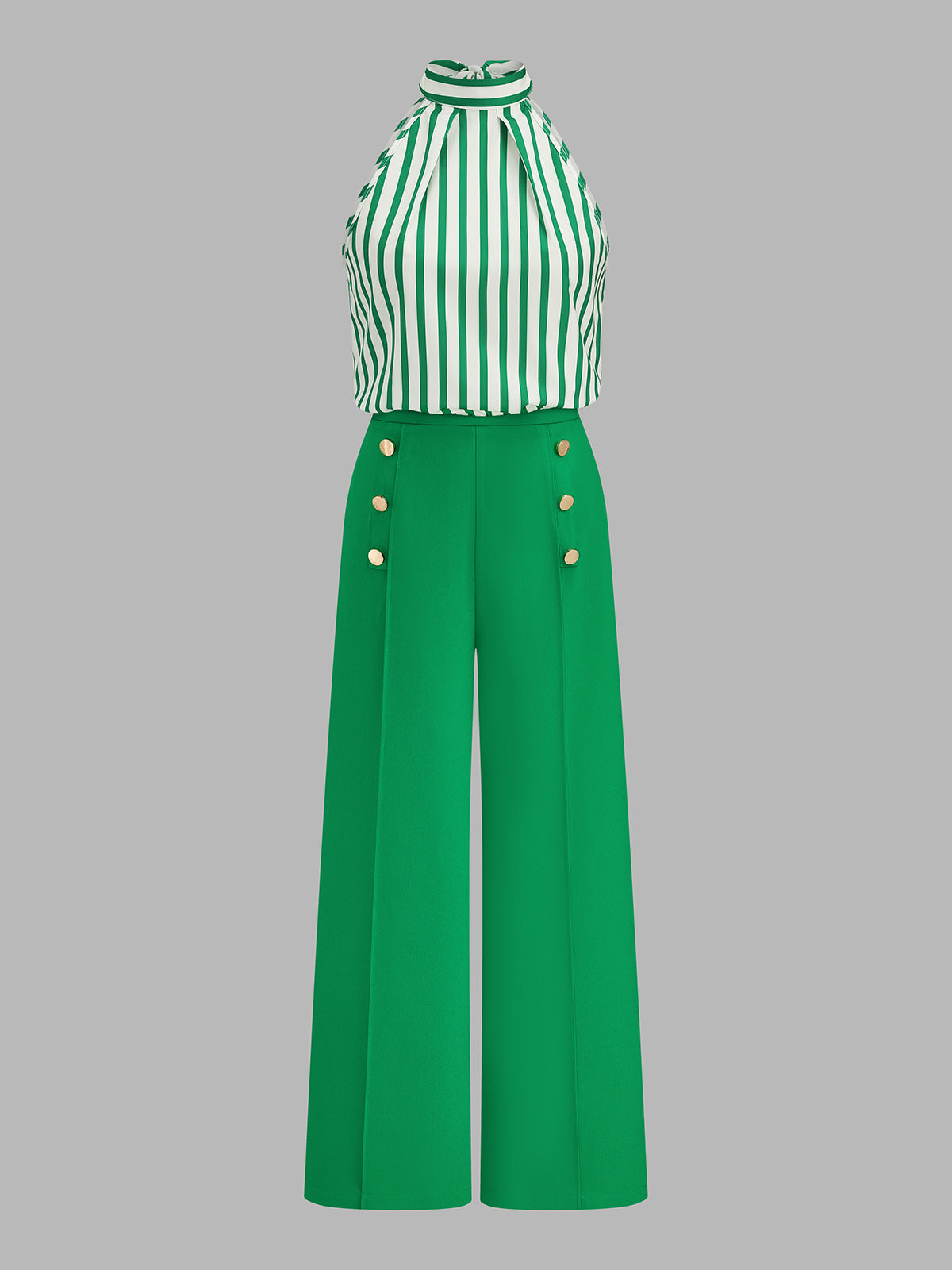 Striped Halter Top & Metal Detail Pants Set