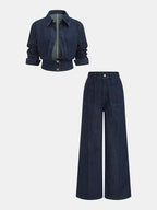 Denim Cropped Shirt & Wide Leg Jeans Set